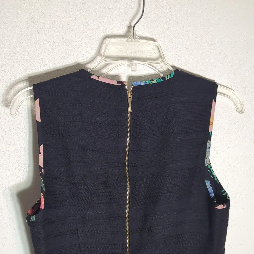 Kate Spade Womens Dress Black Blossom Trim Tweed Floral Sleeveless Fit‎ Flare 4
